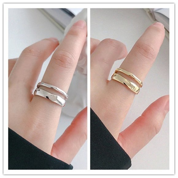 NEW Gold/Sterling Silver Wave Open Adjustable Ring - Picture 6 of 8